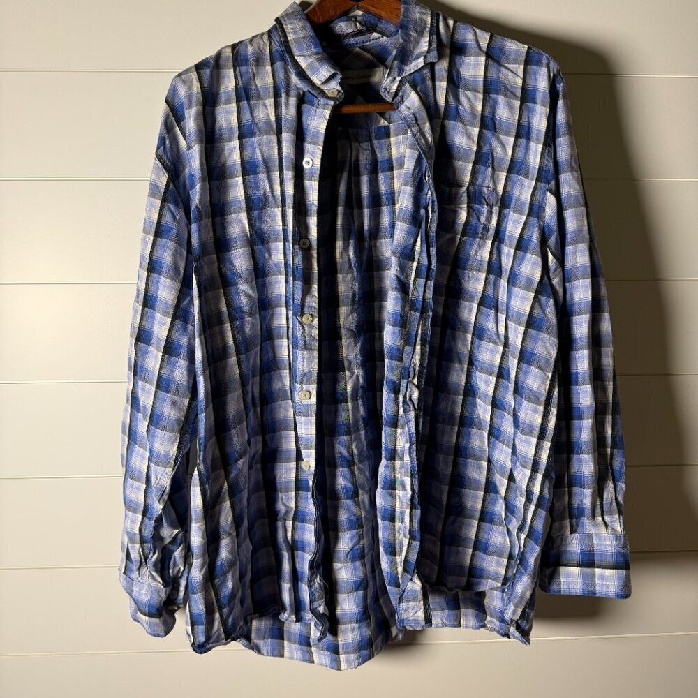 Tommy Bahama Long Sleeve Button Down Plaid Blue, White Sz XXL 100% Silk